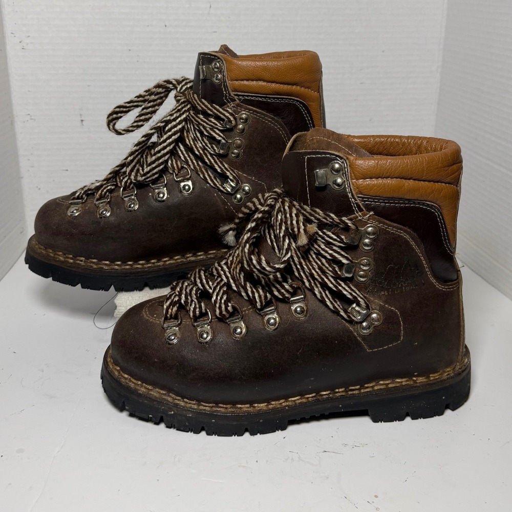 Colorado Vintage Leather Hiking Boots Made in Italy Vibram Mens 7 Womens 8 Brown